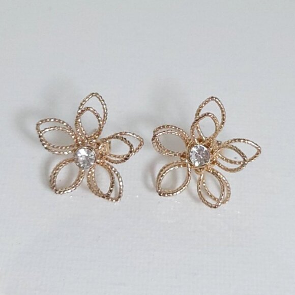 Pink Flower Wedding Hair Comb, Bridal Flower Hairpins rose gold colored earrings - Picture 3 of 5